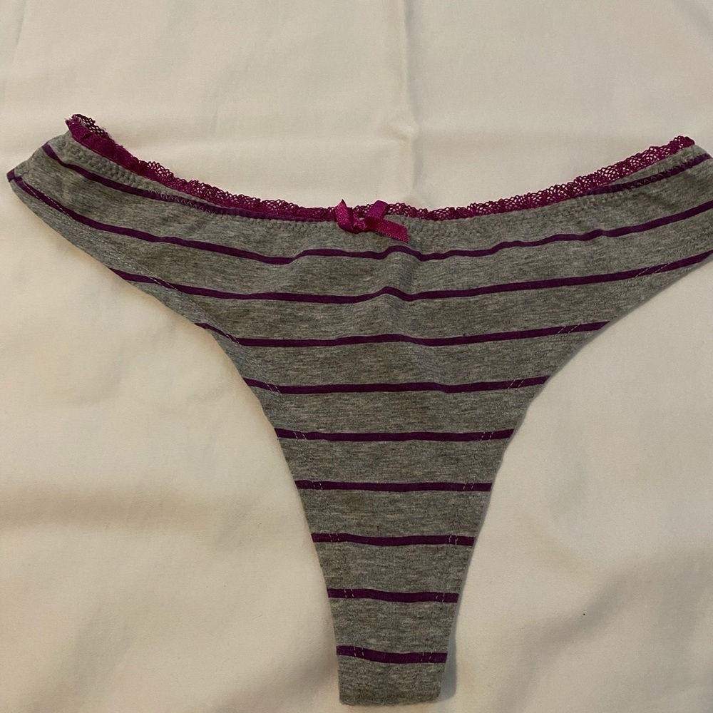 Grey striped thong with bow